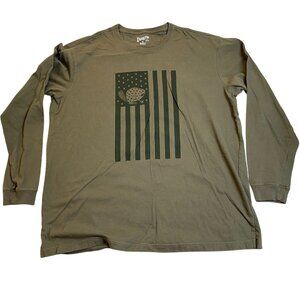 Duluth Mens Long Sleeve T-Shirt XL Olive Drab Green With Beaver Flag Design